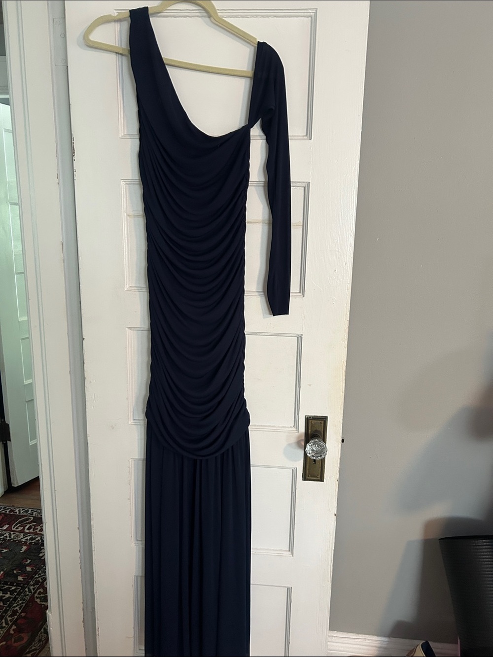 Zara Navy One-Shoulder Ruched Evening Gown